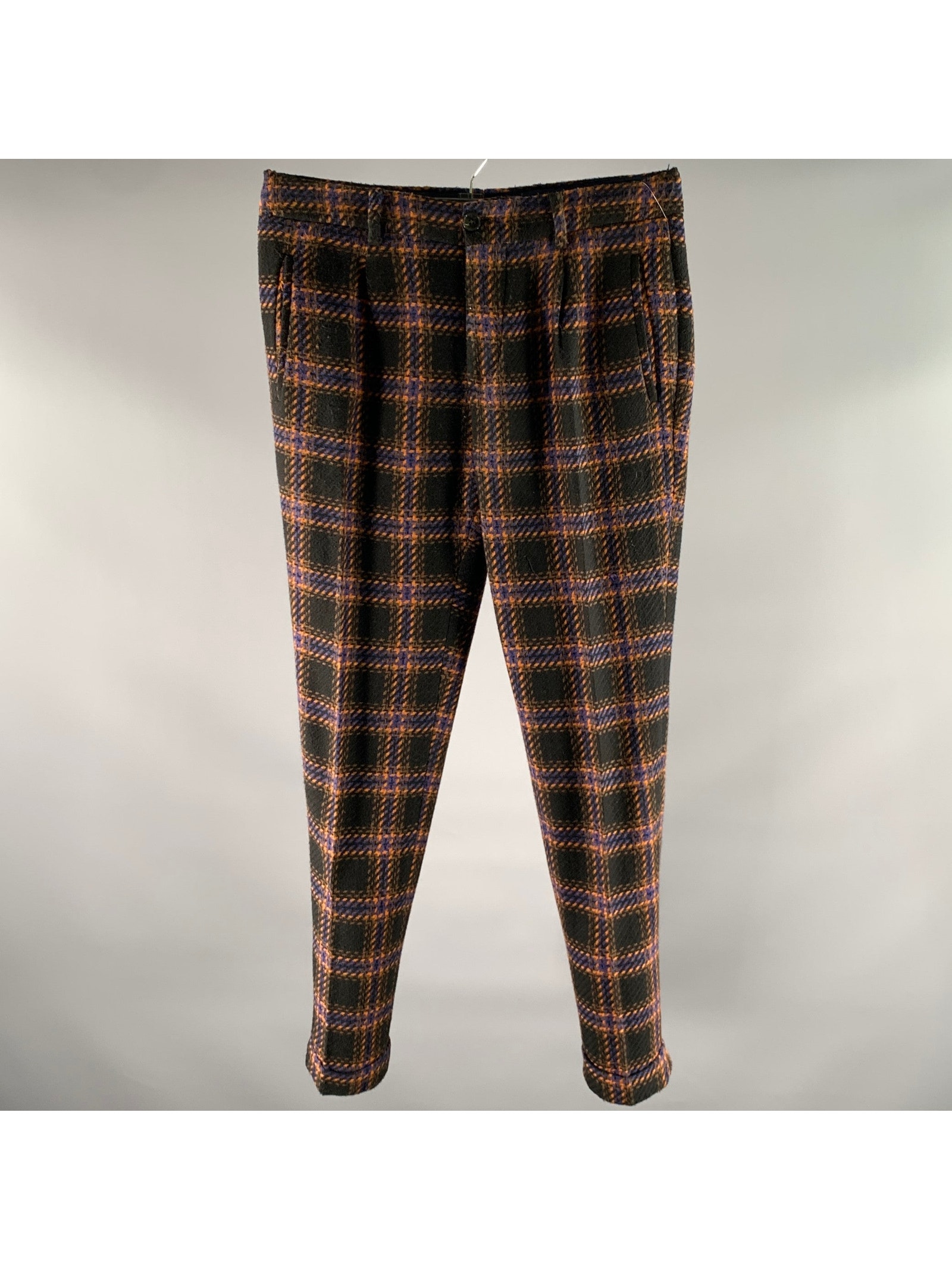 Scotch And Soda Size 32 Black Orange Blue Tartan Polyester Blend Pants